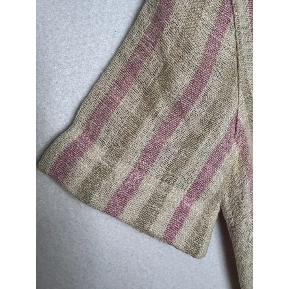 1970s Donal Davies Ireland Linen Wool Stripe Shirt Dress Size Small